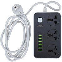 Сетевой фильтр с заземлением Ldnio SC3604 3х2.0м 3гн EU_UK_US+6USB тип A черный картинка 